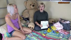 jessica teaches olivia how to put you back in diapers
