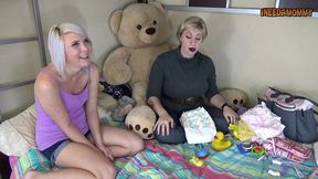 jessica teaches olivia how to put you back in diapers