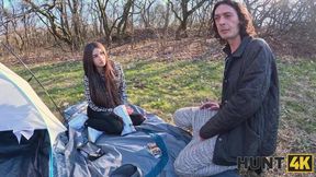 HUNT4K - Hot sex on the couch after meeting in the tent