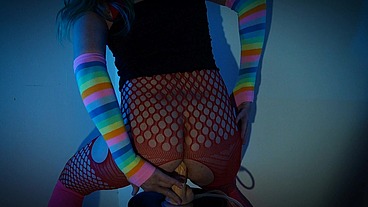 Sexy femboy riding 11 inch dildo