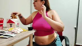 Chubby girl gets gassy after a KFC feast