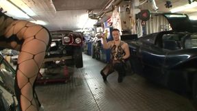 German Piss Slave Chokes on Gushing Cunt Flood Bent Over Bike