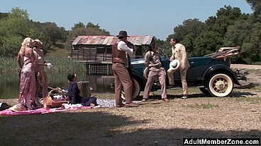 AdultMemberZone - Bobbi Starr, Dylan Ryder, Julia Ann And Natasha Marley Outdoor Orgy