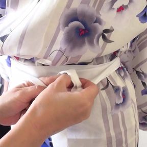 Japanese model in Kimono Saki Aoyama sucks hard cock outdoors uncensored.