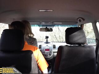 Fake Driving School Blonde Marilyn Sugar in Black Stockings Sex in Car