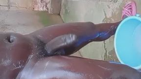 Horny African man getting multiple orgy's during some outdoor shower