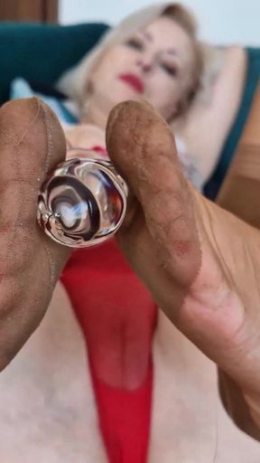 Copper Ff-nylons and Glass Anal Dildo