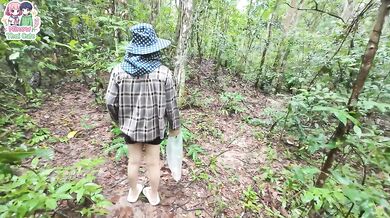 Thai teen leaks hard in secluded forest nerdy heres POV