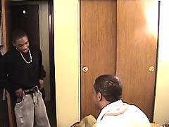 Two young black studs set up a gay encounter on the bed to satisfy common desires