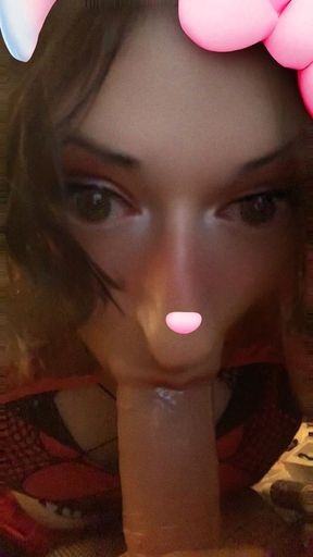 Snapchat "Cat Ears with Bow" Filter - Deepthroating 11 inch Dildo for Fan