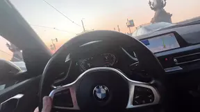 Naughty wife gives hubby a roadside blowjob