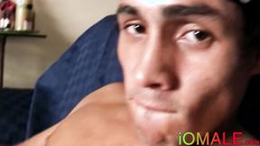”Smooth Latino homosexual plays with his hard cock solo”