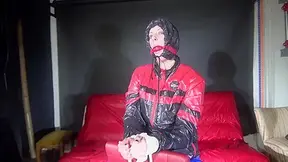 Sexy Pia Being Tied And Gagged On A Chair Wearing Sexy Shiny Nylon Rainwear (Video)