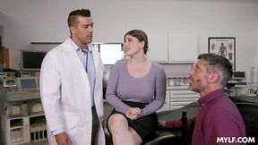 Doctor needs to examine the MILF's pussy, her cuckold husband will not bother him