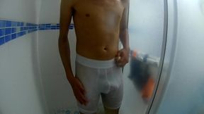 Twink Rips Cum Under Shower Lycra Solo Twice