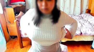 See-through top and tweaking nipples make this desperate Japanese BBW moan loud