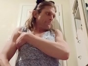 Kitty Kat trans girl masterbates and cums in romper
