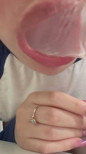 My stepsister showed me how to suck my dick, the dildo is very milky and white creamy   Clip 1
