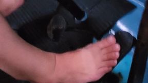 Driving the blue van Barefoot