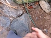 Hippie jerks off while doing laundry