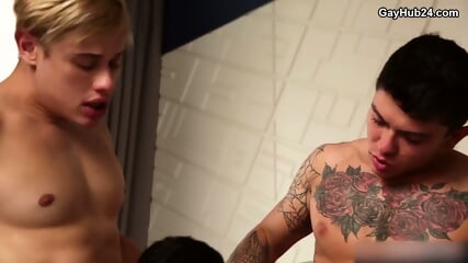 Bareback threesome Adam and Ben and Clark