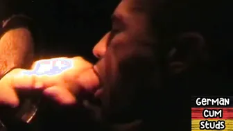 German twink deepthroats cock at gloryhole for facial close-up