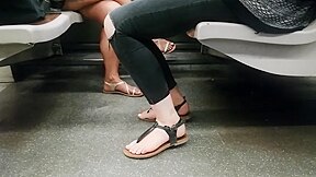 Blonde & Asian Feet On The Metro (faceshot)