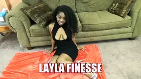 Curvy cutie Layla plays with herself in a hot black dress