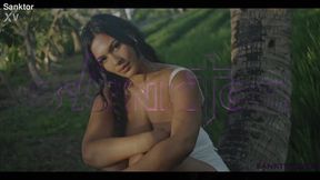 Curvy Native American BBW shows off huge jugs in outdoor solo masturbation