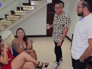 Fuck my wife while I fuck your wife's big ass! Hot colombian foursome with very hot colombian girls