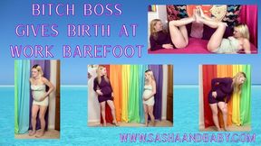 Boss Bitch Gives Birth at Work Barefoot with Desperate Pregnant Employee