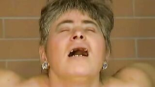 Cumshot with sexy granny