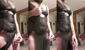 Hairy crossdresser swings his small dick raw sissy feminization