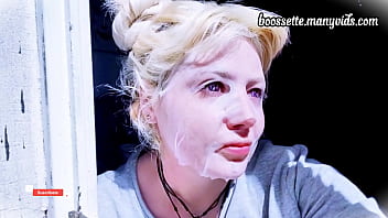 Blonde vamp babe gets her albino skin care party on with a liquid mask and a side of cum.