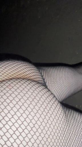 Night walking in pantyhose close road teen  boy flash no pants