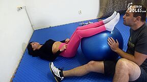 Petite Doll Gets Her Feet In White Socks Sniffed During Her Yoga Class