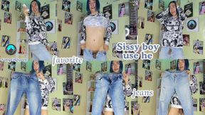 Sissy boy modeling her favorite jeans livecam