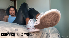 Dirty Converse JOI Worship - Goddess Luna Law gives you jerk off and Shoe Worship instructions, Ebony Foot fetish, Female Domination, Femdom POV