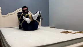 Ebi-Bound in White Socks Whimpers Through Tape Gag – GayBondage 18+