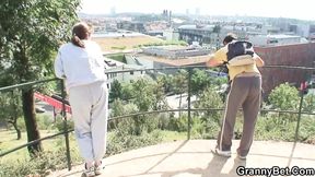 Redhead granny picked up and fucked by guy