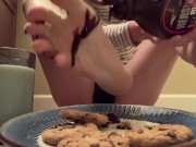 ASMR Trans Twink Covers Feet in Cookies CHOCOLATE SYRUP and Milk