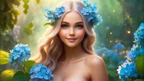 Nude Beauty Holding Sky-blue Hydrangea | Jade Green Diamond Elegance | Artistic Ai Slideshow