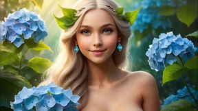 Nude Beauty Holding Sky-blue Hydrangea | Jade Green Diamond Elegance | Artistic Ai Slideshow