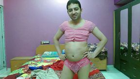 Cute pink princess sissy crossdresser femboy Sweet Lollipop in a top and pantie.