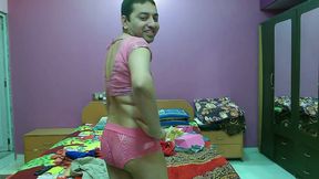 Cute pink princess sissy crossdresser femboy Sweet Lollipop in a top and pantie.