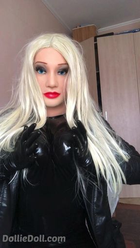 Horny Rubber Barbie Wearing Latex catsuit and skater skirt