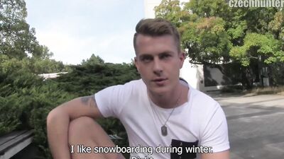 Hot blond jock seduced outdoors and banged after giving head