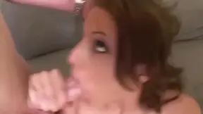 Amateur blonde babe Jackie Moore gives a deepthroat blowjob before taking