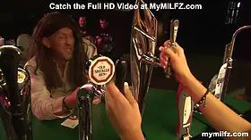 Megan switching Cocks in a Public Bar