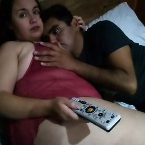 Stepmom and stepson are watching a movie but my stepson&#039;s big dick gets hard